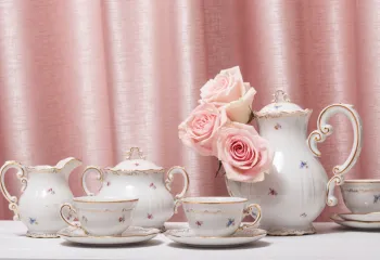 pink teacup set, tea party