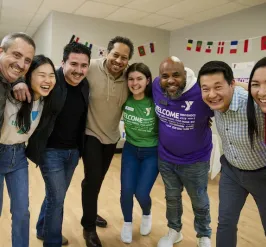 diverse group of people smiling 