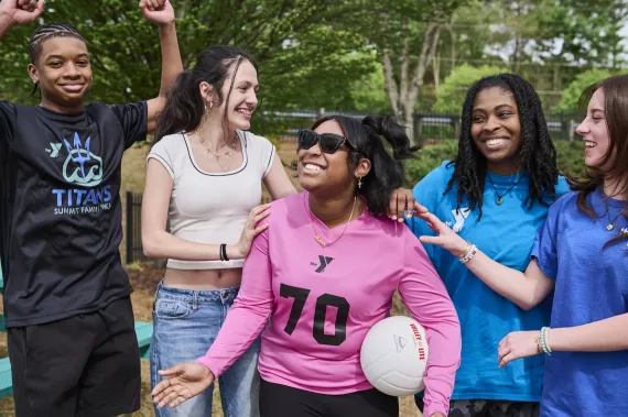 Teens outside the YMCA hanging out