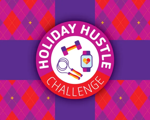 Holiday Hustle Logo on a backdrop of present wrapping